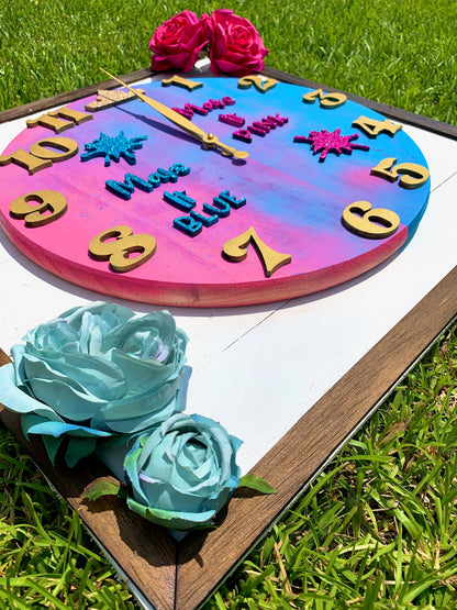 Colorful clock with decorative flowers on a grassy background