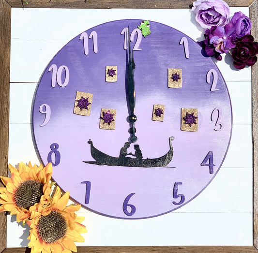 Decorative clock with floral elements on a wooden frame