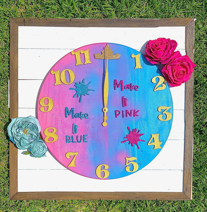 Colorful clock with decorative flowers on a grass background